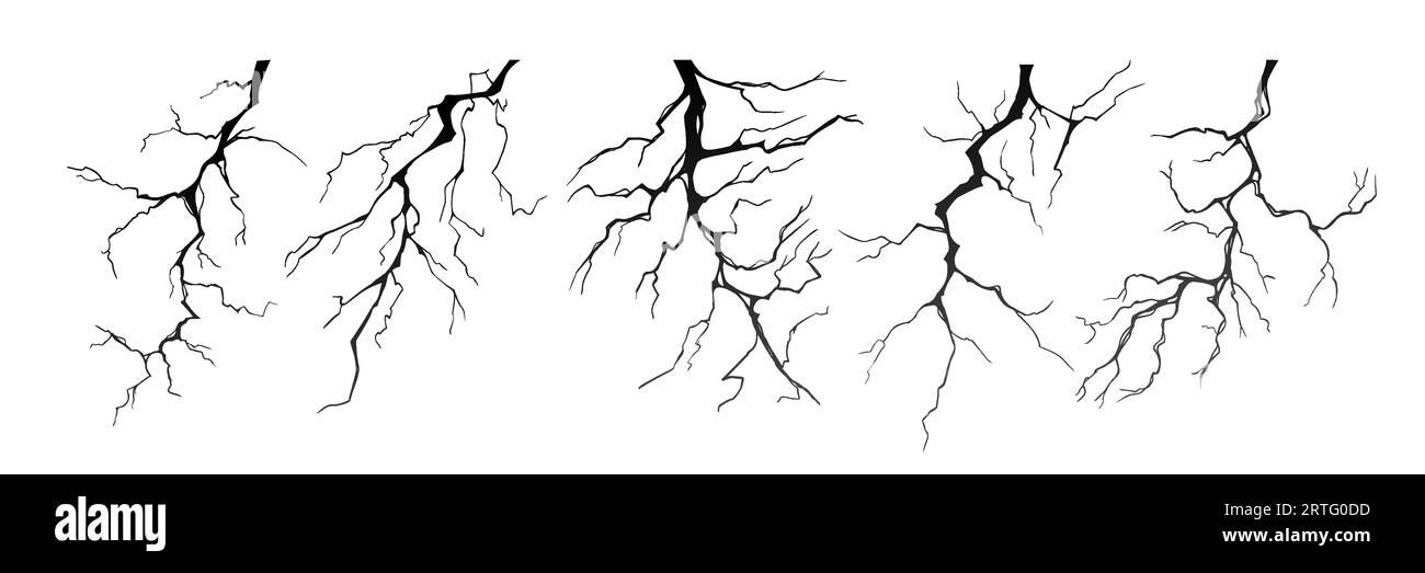 Set di illustrazioni vettoriali per sagome con fulmini. Illustrazione Vettoriale