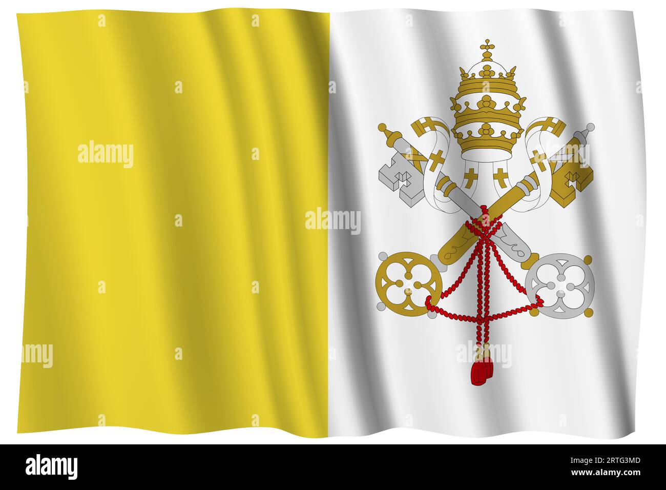 St Piazza Pietro a città del Vaticano. Bandiera dello Stato Pontificio. Illustrazione 3D. Foto Stock