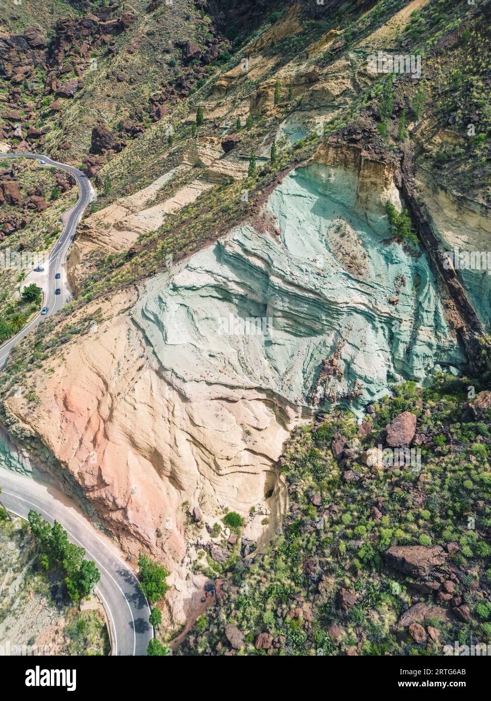 Monumento Natural Azulejos de Veneguera (rocce arcobaleno), Gran Canarias, Canarias, Spagna, Europa Foto Stock