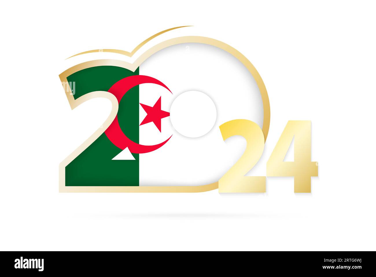Anno 2024 con motivo bandiera Algeria. Illustrazione vettoriale. Illustrazione Vettoriale