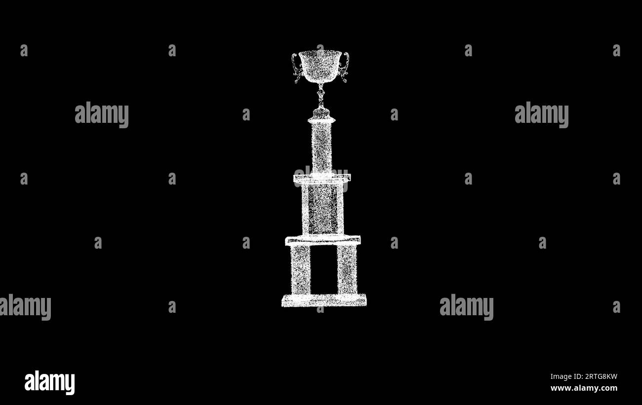 3D Victory Cup su sfondo nero. Sport e Concept. Premio per la vittoria. Sfondo pubblicitario aziendale. Per titolo, testo, presentazione. 3d. Foto Stock