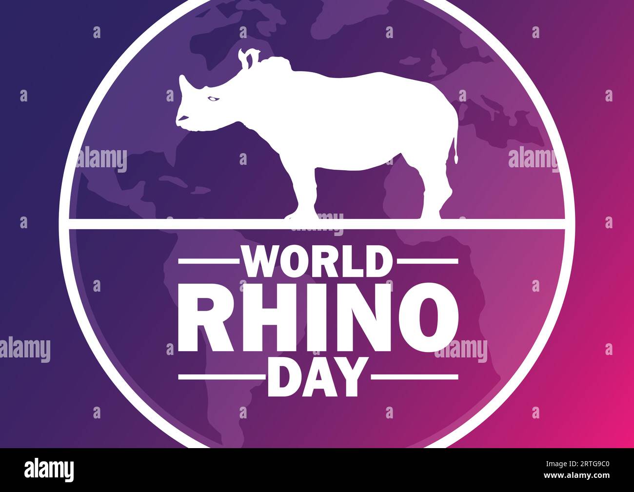 Giornata Mondiale del Rhino. Concetto di vacanza. Modello per sfondo, banner, scheda, poster con iscrizione di testo. Illustrazione vettoriale. Illustrazione Vettoriale