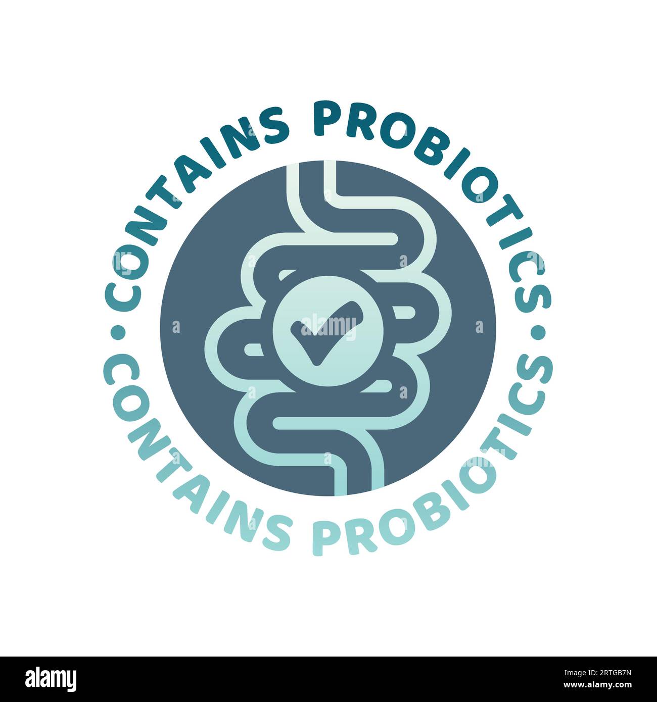 Contiene un'etichetta vettoriale colorata per i probiotici. Intestini, intestini microbioma o microflora buona icona batterica. Illustrazione Vettoriale
