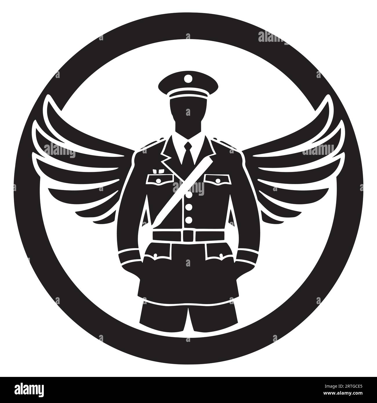 Emblema, logo o logo Aviation Black. Icona dell'aviazione civile e militare. Simbolo della forza aerea. Illustrazione delle scorte vettoriali. Illustrazione Vettoriale