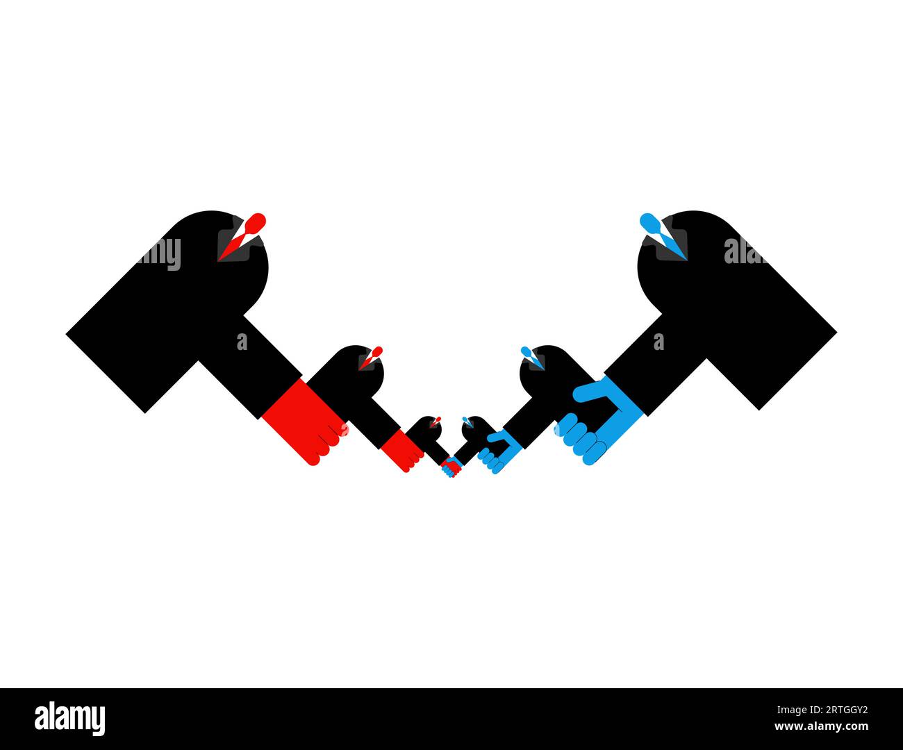 Stretta di mano. Fusione di società. Concetto di fusione di imprese. trattato internazionale. Illustrazione Vettoriale