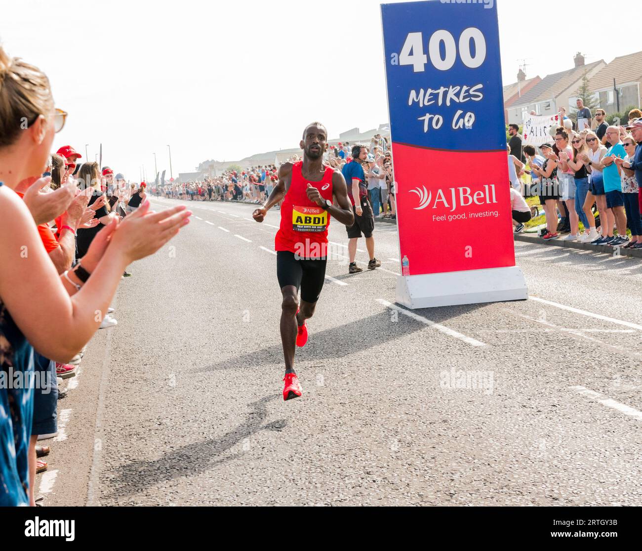 bashir Abdi corridore a lunga distanza che si è piazzato secondo nella mezza maratona Great North Run del 2023. Foto Stock