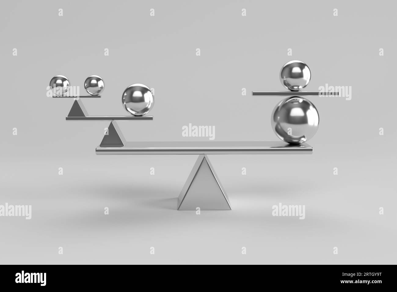 Perfezione delle sfere metalliche. Concetto di rischio ed equilibrio. illustrazione 3d. Foto Stock