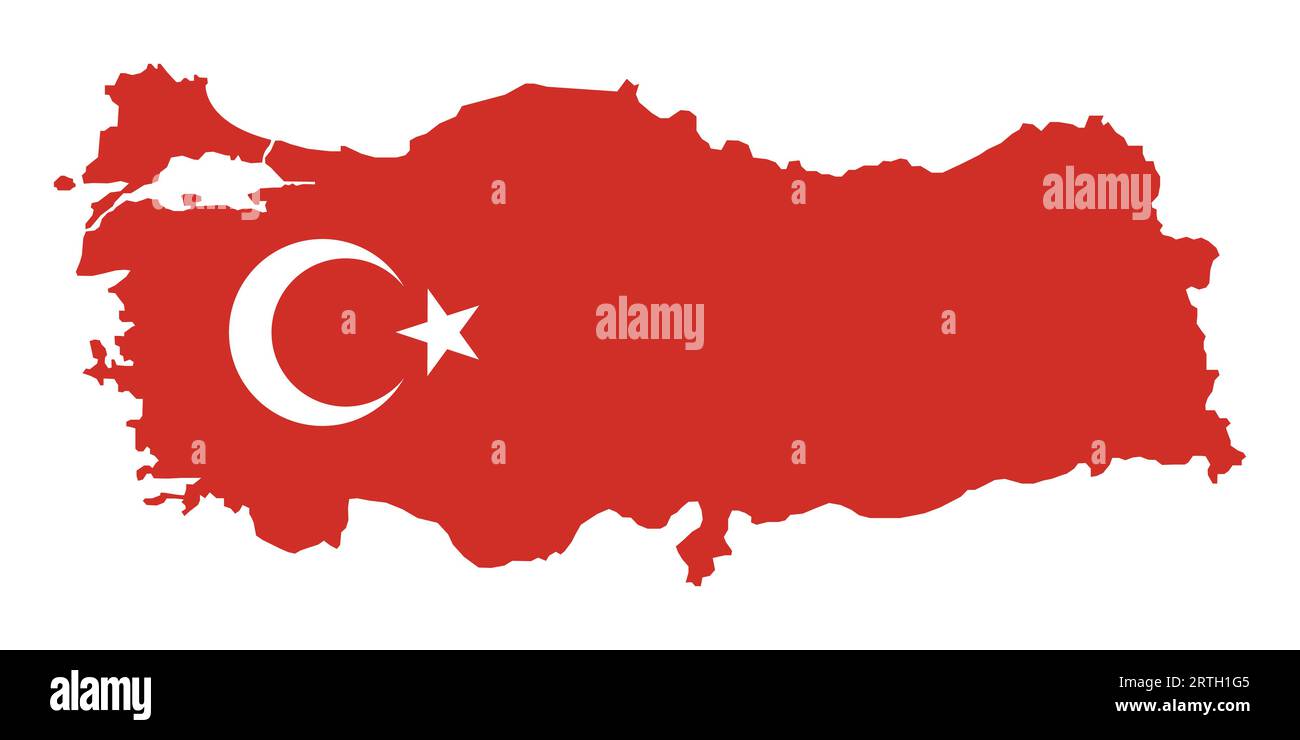 Bandiera della Turchia. Turkey silhouette. Simbolo Turkiye in rosso. Terremoto a Turkiye. Mappa silhouette. Supporto mappa Turchia Illustrazione Vettoriale