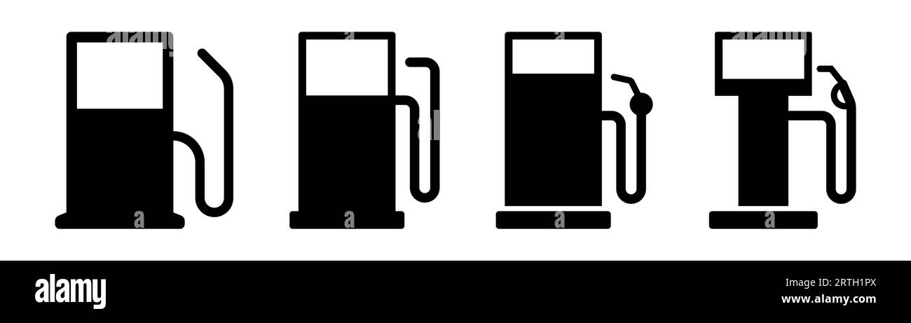 Pompa del gas. Set di icone della stazione di servizio. Simbolo della pompa di benzina. Icona carburante nera. Stazione di servizio. Illustrazione del vettore di stock Illustrazione Vettoriale