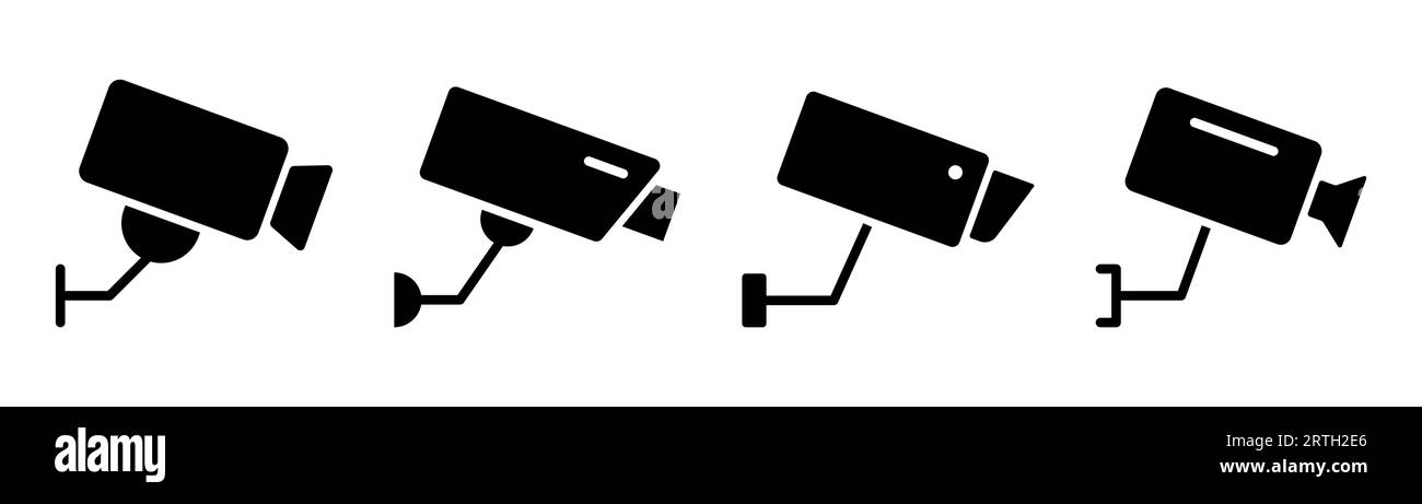 Telecamera di sicurezza nera. Icona telecamera CCTV impostata. Telecamera di sicurezza nera. Sistema di sicurezza della guardia. Illustrazione del vettore di stock Illustrazione Vettoriale