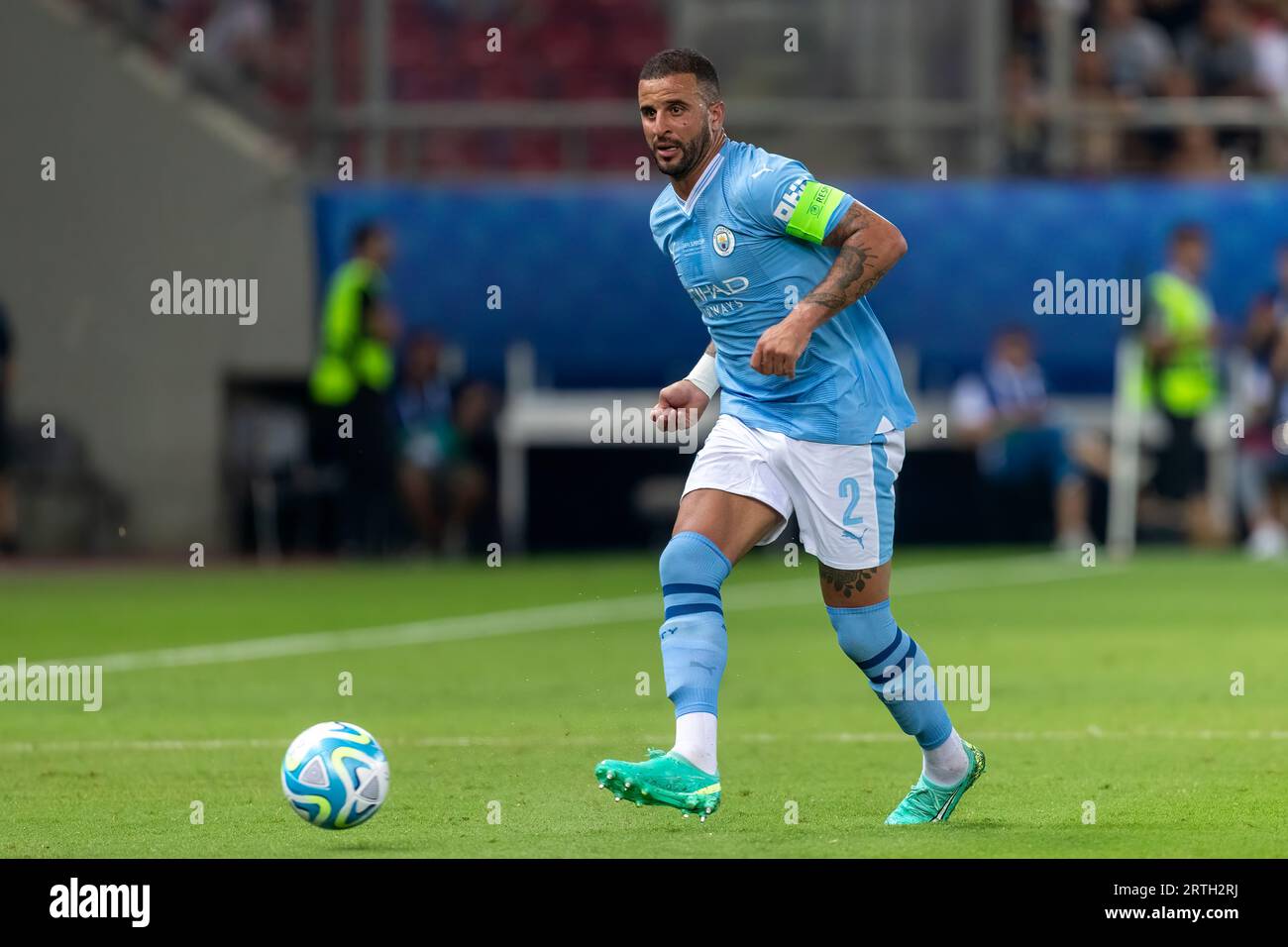 Atene, Grecia - 16 agosto 2023: Il giocatore del Manchester City Kyle Walker in azione durante la finale di Supercoppa UEFA tra Manchester City e Sev Foto Stock