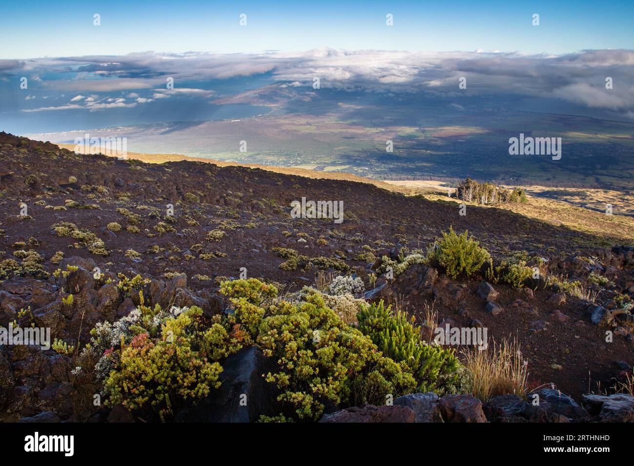 Vista da Haleakala alla costa occidentale di Maui, Hawaii, USA Foto Stock