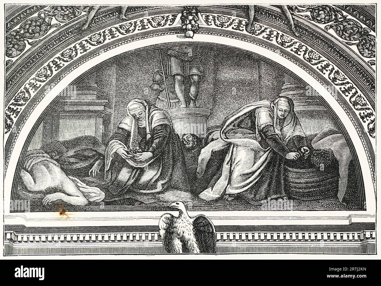 Santa Pudentiana e San Praxedis che rendono il loro ultimo servizio ai santi martirizzati. Dalla Chiesa di sta. Pudentienna a Roma. Incisione da vite dei Santi (maggio) di Sabin Baring-Gould, 1897. Foto Stock