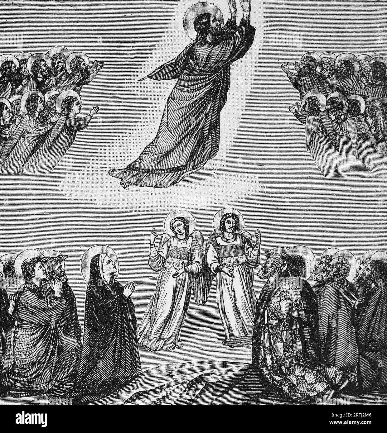 L'Ascensione di Cristo, dopo l'affresco di Giotto nell'Arena di Padova. Incisione da vite dei Santi (maggio) di Sabin Baring-Gould, 1897. Foto Stock