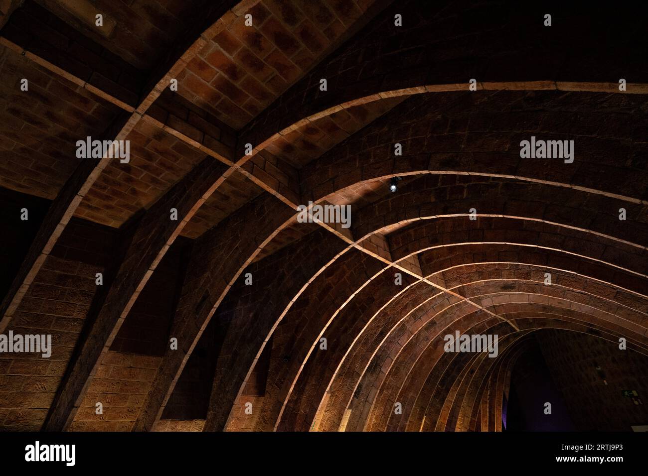 La Pedrera - il tetto ondulato in mattoni a Casa Milà, edificio di appartamenti progettato dall'architetto catalano Antoni Gaudí, sul Passeig de Gracia, Barcel Foto Stock