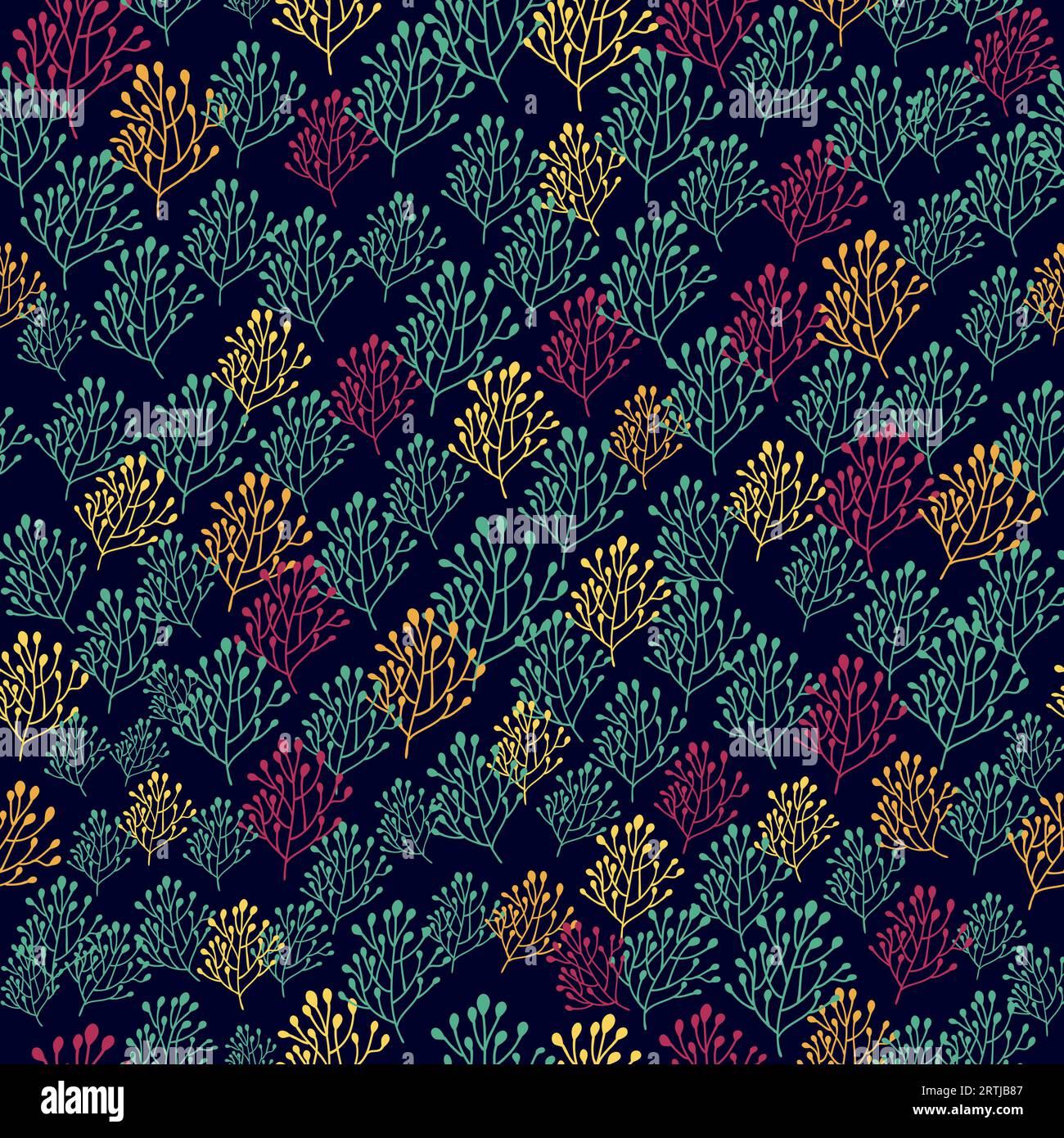 Rigogliosa natura con sfondo ruvido in giardino estivo. Motivo floreale senza cuciture. Ramificazione con struttura ornamentale delle foglie Illustrazione Vettoriale