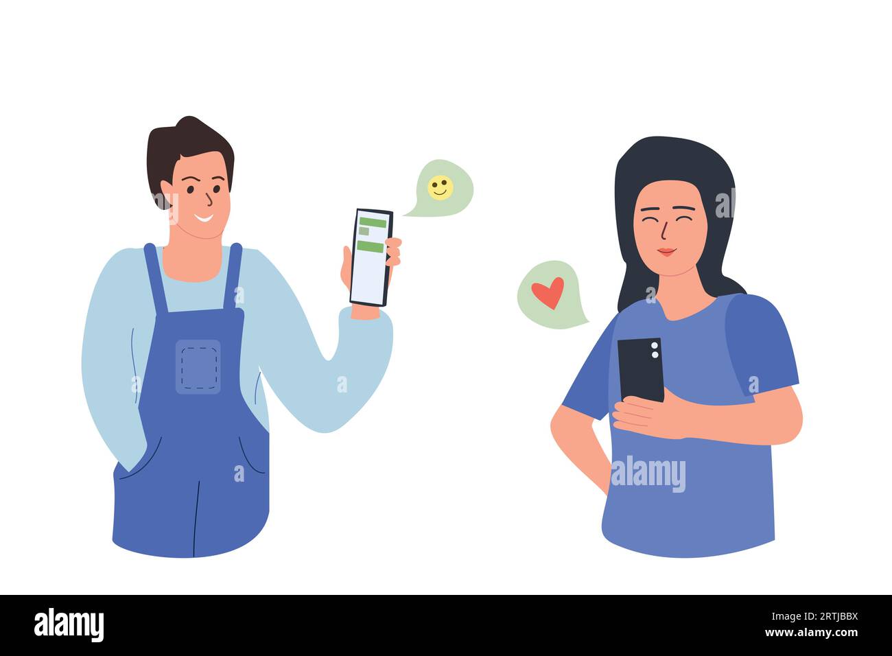 un set di uomini e donne che usano i messaggeri istantanei Illustrazione Vettoriale