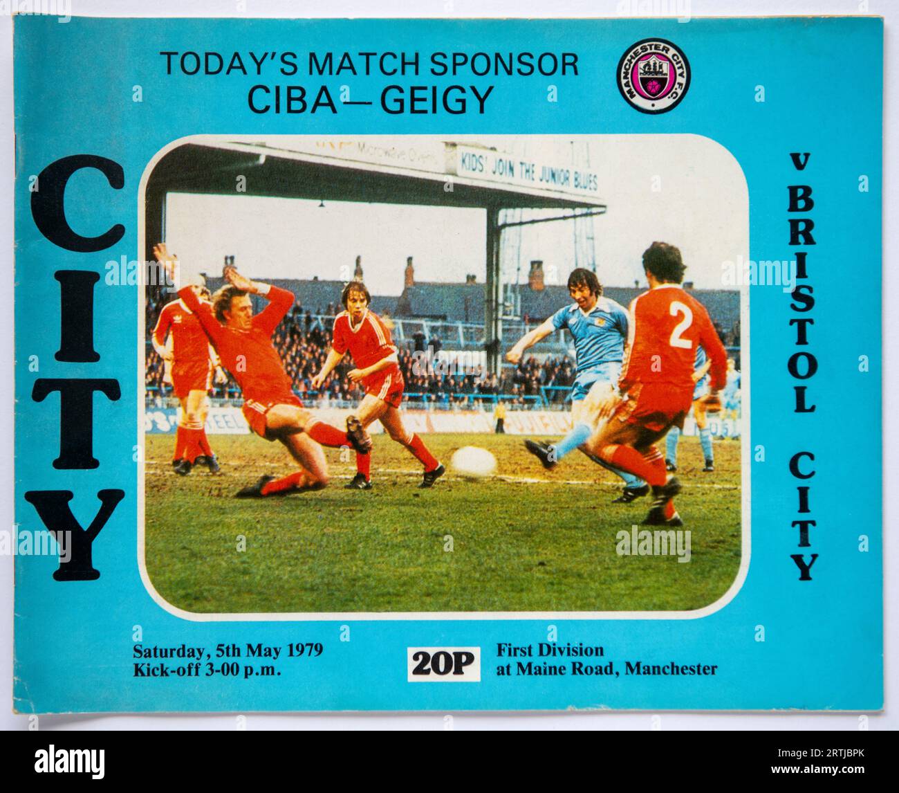 Programma del Manchester City match day per la partita di First Division contro il Bristol City a Maine Road nel maggio 1979 Foto Stock