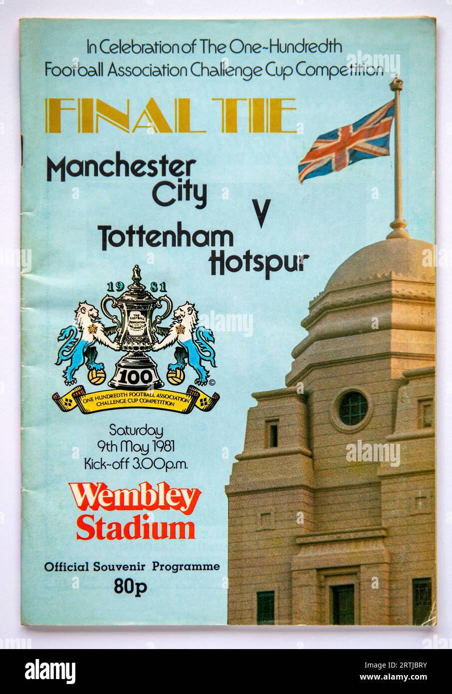 Programma della giornata delle partite per la 100a finale di fa Cup, giocata tra il Manchester City e il Tottenham Hotspur al Wembley Stadium nel maggio 1981 Foto Stock