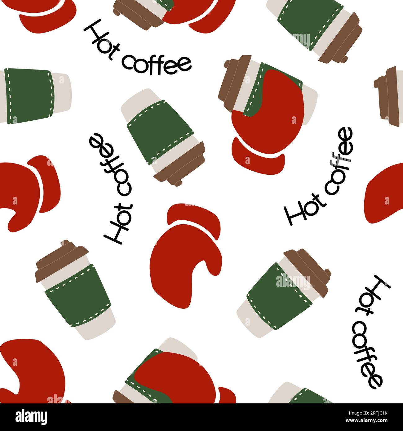 Tazza di carta e punte in maglia rossa con scritta invernale. Ripetizione senza giunzioni vettoriali. Stampa grafica a mano Fair Isle Knitwear. Vacanze invernali Backgrou Illustrazione Vettoriale