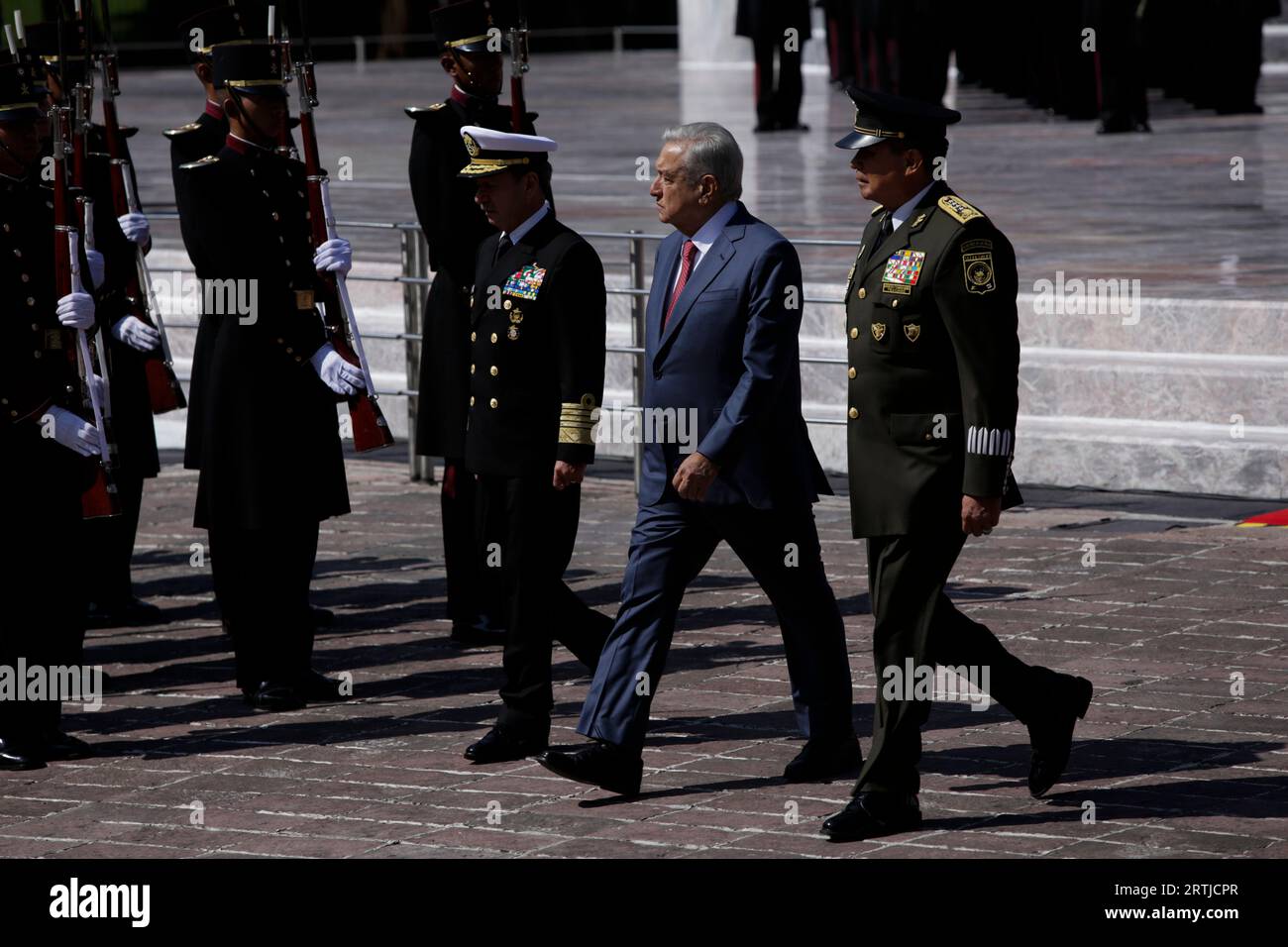 Città del Messico, città del Messico, Messico. 14 settembre 2023. ANDRES MANUEL LOPEZ OBRADOR Presidente degli Stati Uniti messicani arriva alla cerimonia nella Bosque de Chapultepec. (Immagine di credito: © Luis e Salgado/ZUMA Press Wire) SOLO USO EDITORIALE! Non per USO commerciale! Foto Stock
