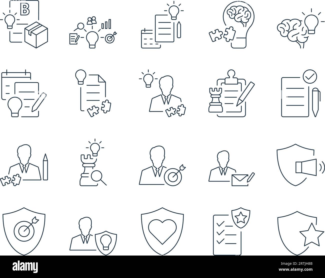Set di icone di branding. Identità, posizionamento, Logo, linee guida. Tratto modificabile. Raccolta vettoriale icone semplici Illustrazione Vettoriale