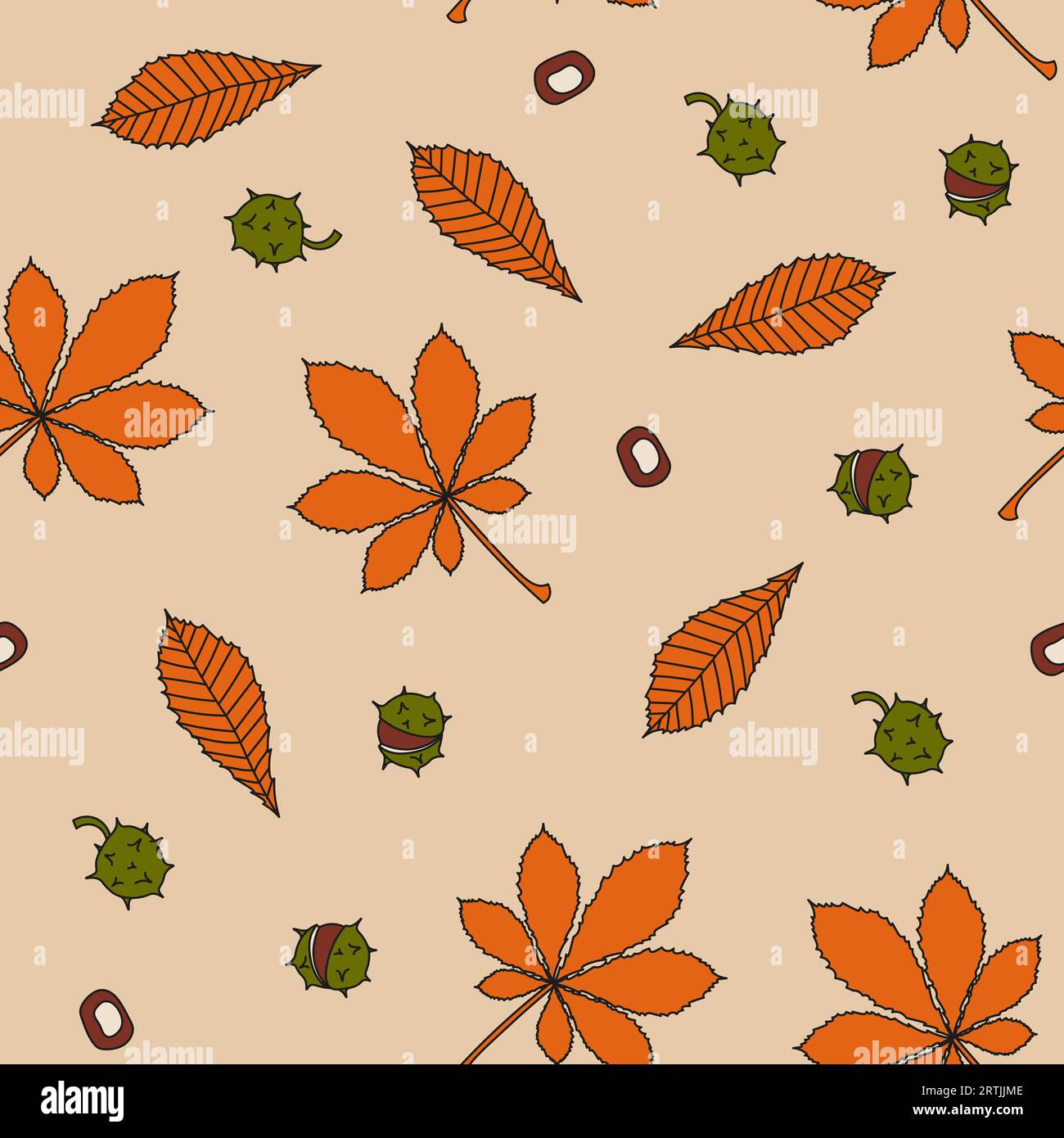 Motivo autunnale senza cuciture con castagne. Semplice illustrazione vettoriale in stile doodle Illustrazione Vettoriale