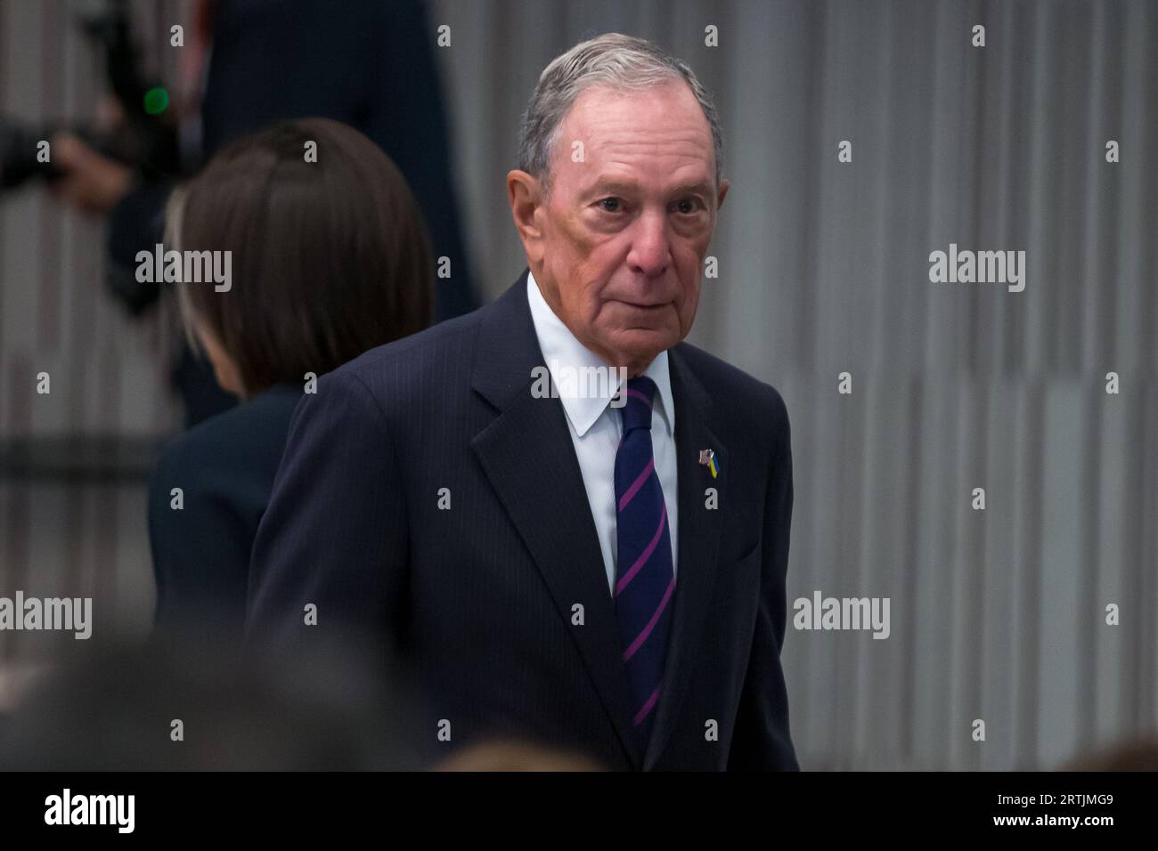 L'ex sindaco di New York Michael Bloomberg parla al Perelman Performing Arts Center (PAC NYC) evento stampa di apertura e cerimonia di taglio del nastro il 13 settembre 2023 a New York. Il centro delle arti dello spettacolo, costruito al Ground zero a Lower Manhattan, dovrebbe aprire il 19 settembre 2023, con il primo di cinque concerti incentrati sul tema del rifugio. Credito: Brazil Photo Press/Alamy Live News Foto Stock