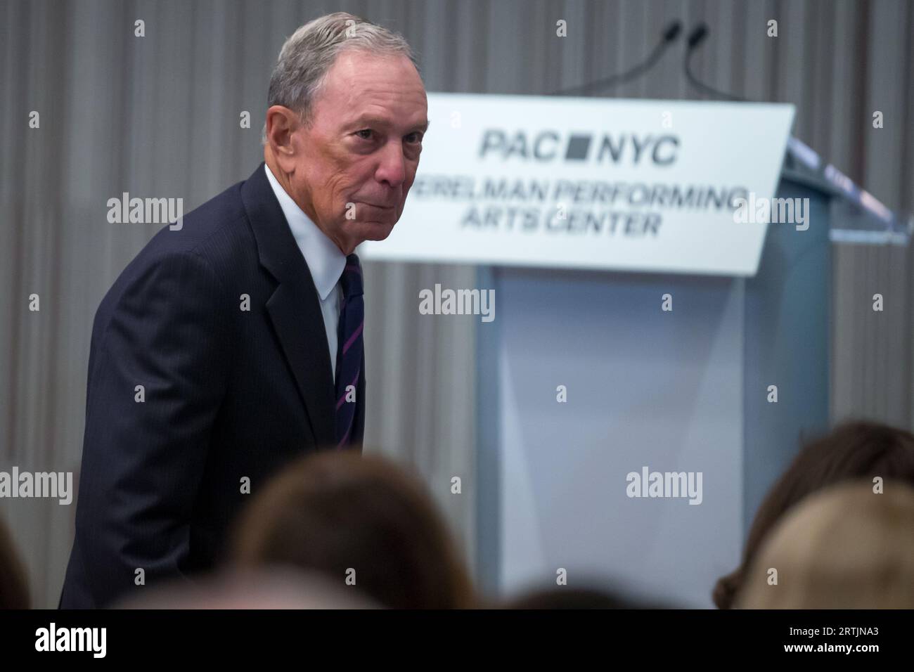 New York City, NY, USA. 13 settembre 2023. L'ex sindaco di New York Michael Bloomberg parla al Perelman Performing Arts Center (PAC NYC) evento stampa di apertura e cerimonia di taglio del nastro il 13 settembre 2023 a New York. Il centro delle arti dello spettacolo, costruito al Ground zero a Lower Manhattan, dovrebbe aprire il 19 settembre 2023, con il primo di cinque concerti incentrati sul tema del rifugio. (Immagine di credito: © William Volcov/ZUMA Press Wire) SOLO USO EDITORIALE! Non per USO commerciale! Foto Stock