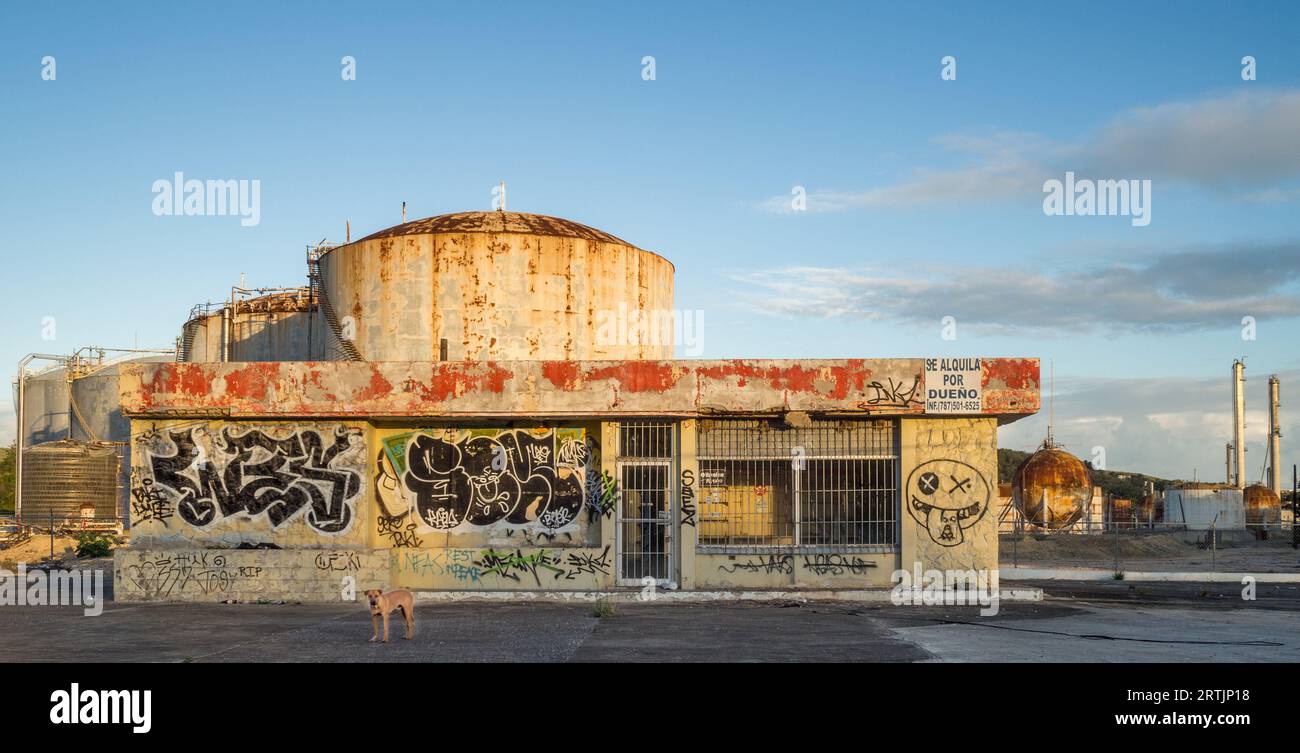 L'abbandonata Commonwealth Oil Refining Company, Inc (CORCO) si trova sulla costa meridionale di Porto Rico. Fu abbandonato nel 1982. Foto di Liz Roll Foto Stock
