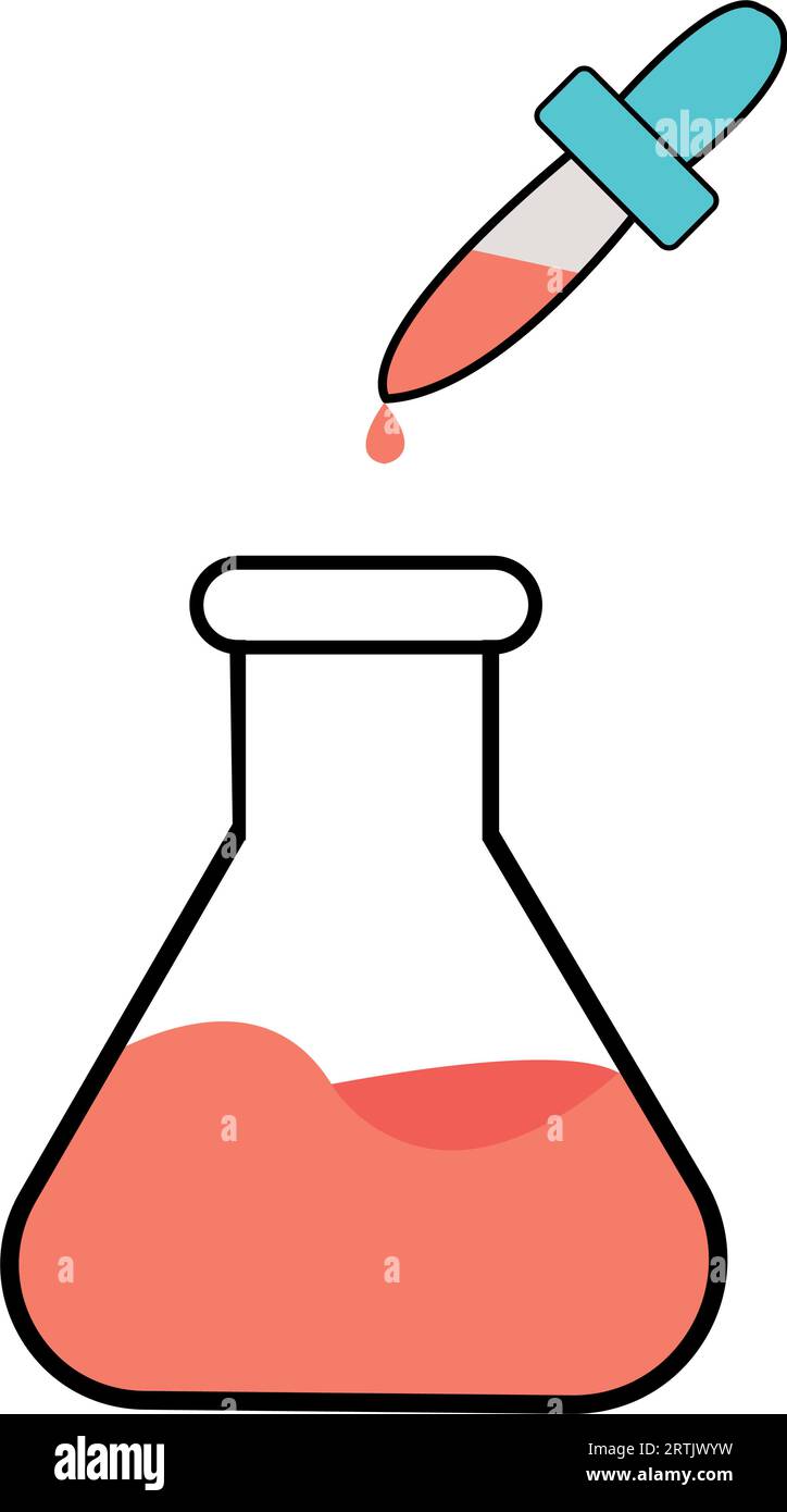 Icona della provetta per analisi in flaconi di sostanze chimiche. Becher in vetro per applicazioni chimiche con liquido chimico. Micropipetta con contenitore per analisi di laboratorio Potion Icon Apparator. Laboratorio G Illustrazione Vettoriale