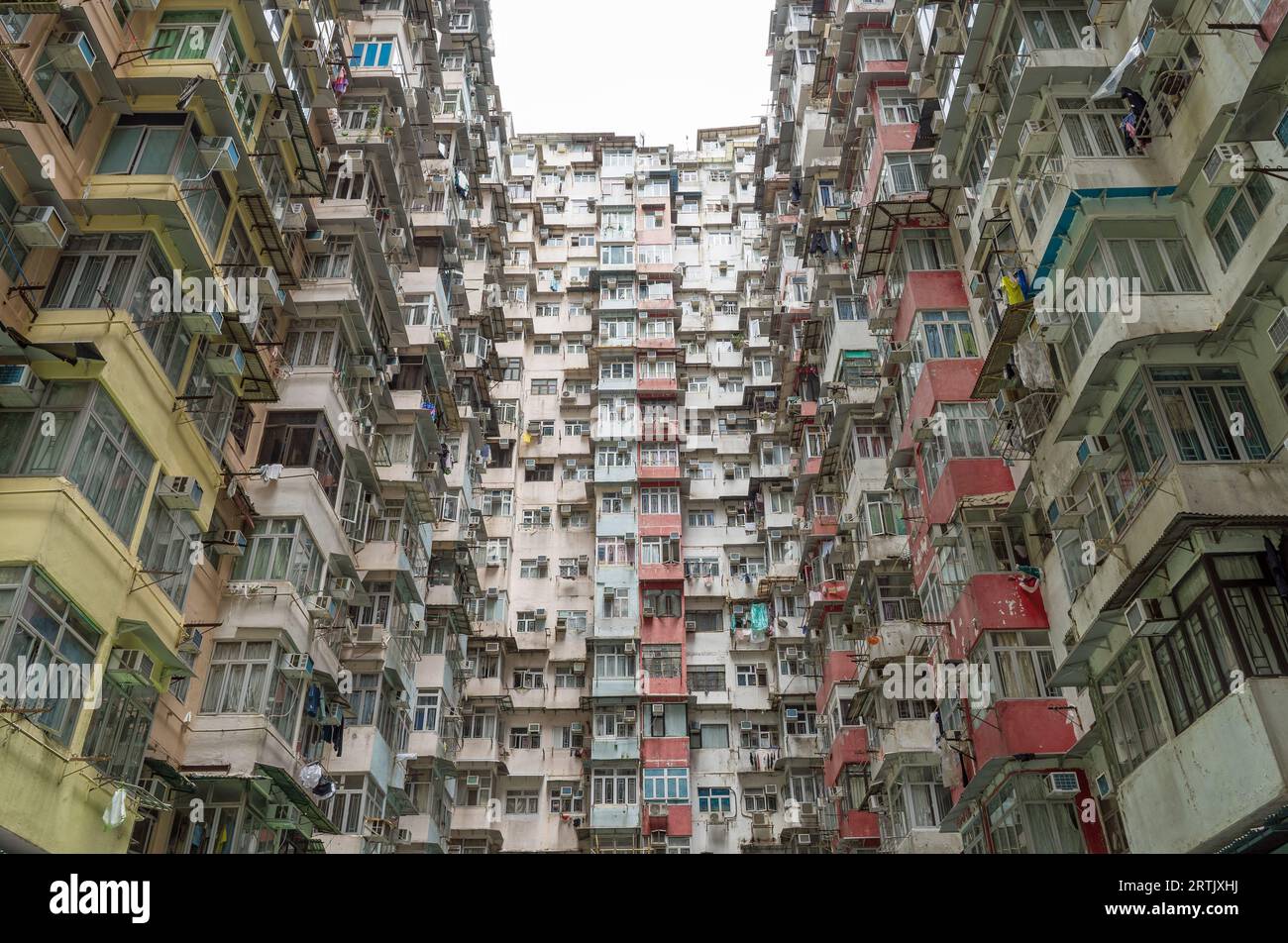 Yick Cheong Monster Building, un grande edificio claustrofobico di appartamenti a Quarry Bay con molte case di persone stipate in un piccolo spazio di Hong Kong Foto Stock