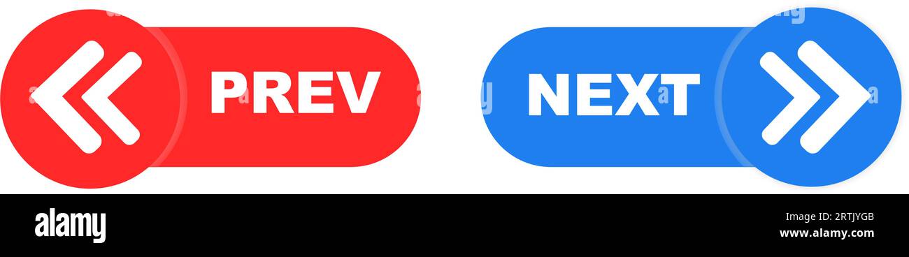 Pulsante precedente e successivo. freccia dei pulsanti prec. avanti. Icona freccia sinistra destra. Pulsanti indietro e Avanti adatti per i pulsanti Web dell'interfaccia utente di app e siti Web. Il prossimo Illustrazione Vettoriale