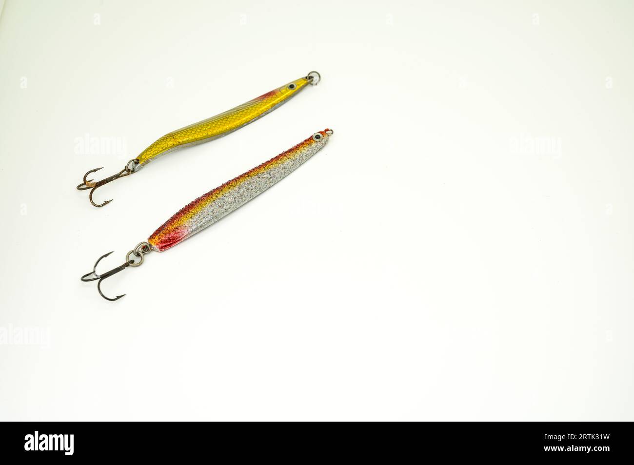 la pesca dorata si attira su uno sfondo bianco con spazio per la copia Foto Stock