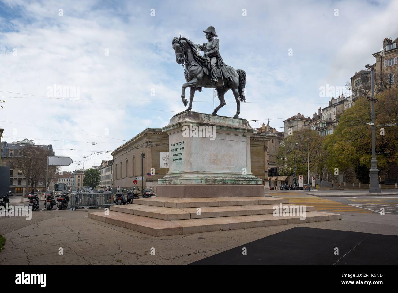 Monumento Guillaume Henri Dufour a Place Neuve - Ginevra, Svizzera Foto Stock