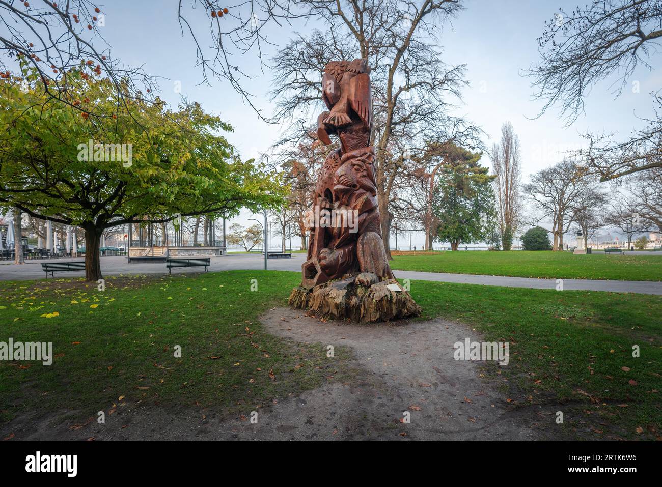 Scultura Abrimaux al Jardin Anglais (Giardino inglese) Park - Ginevra, Svizzera Foto Stock