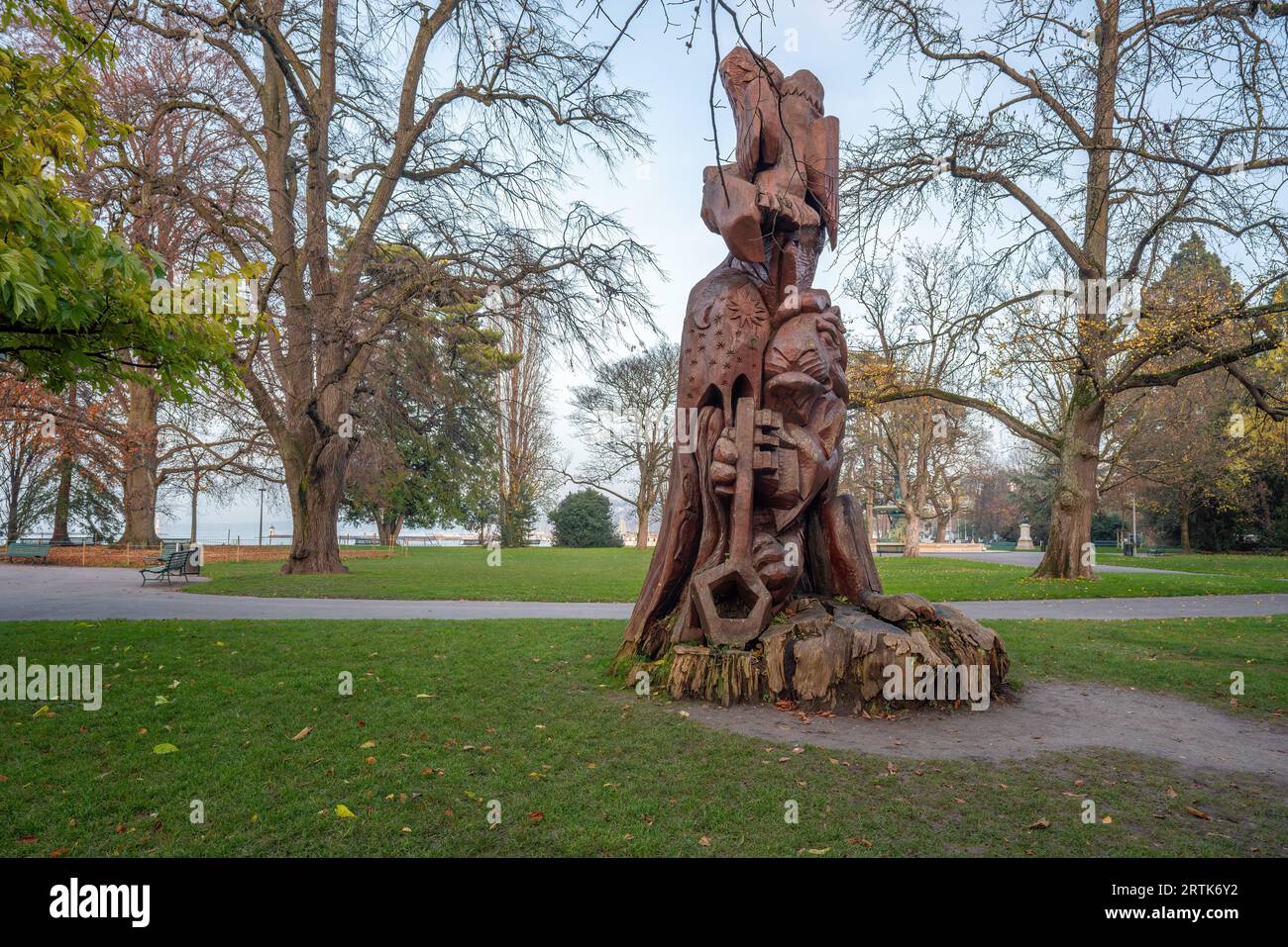 Scultura Abrimaux al Jardin Anglais (Giardino inglese) Park - Ginevra, Svizzera Foto Stock