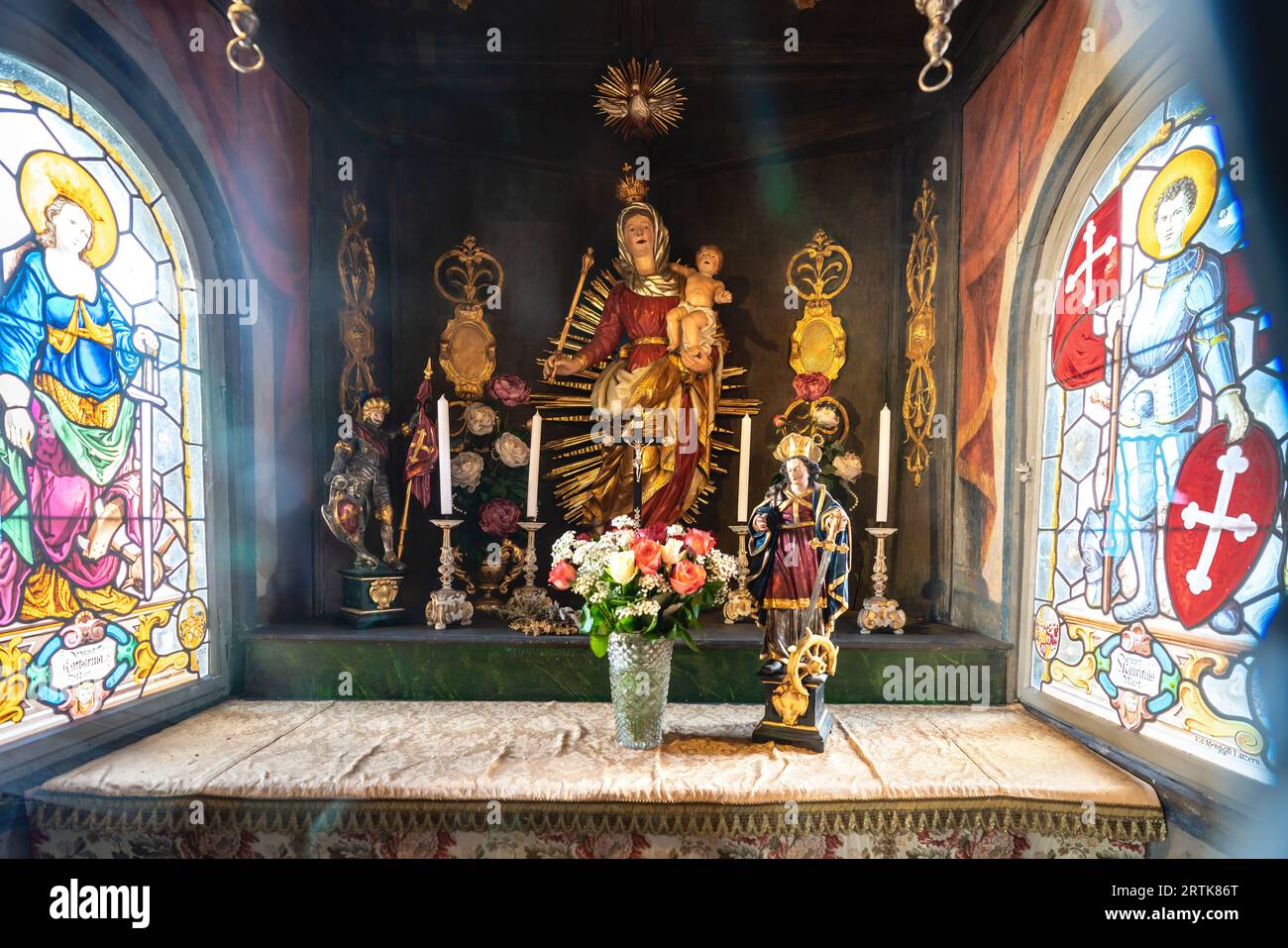 Interno di Maria sulla Cappella Reuss al Ponte di Spreuer - Lucerna, Svizzera Foto Stock