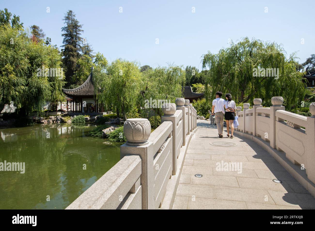 San Marino, California, USA, 11 giugno 2022: La luce del sole del pomeriggio splende sul Chinese Garden - Garden of Flowing Fragrance presso la Huntington Library. Foto Stock
