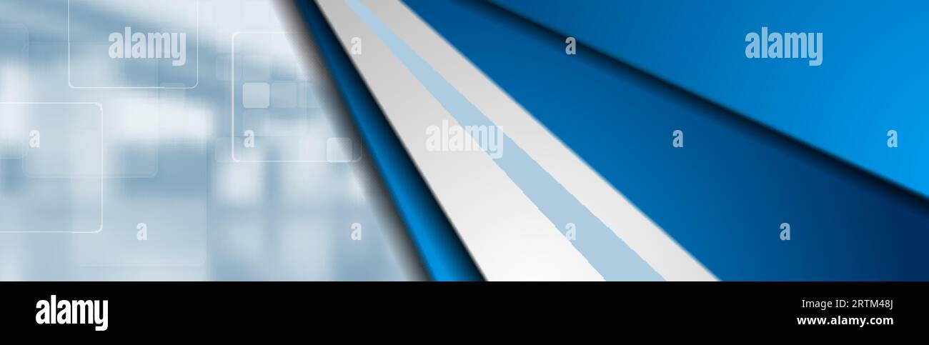 Design astratto dei banner con strisce blu per la tecnologia aziendale. Sfondo intestazione web grafica vettoriale Illustrazione Vettoriale