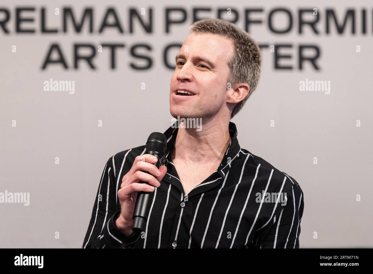 Gavin Creel si esibisce durante l'apertura dell'evento stampa del Perelman Performing Arts Center e il taglio del nastro a New York il 13 settembre 2023 Foto Stock