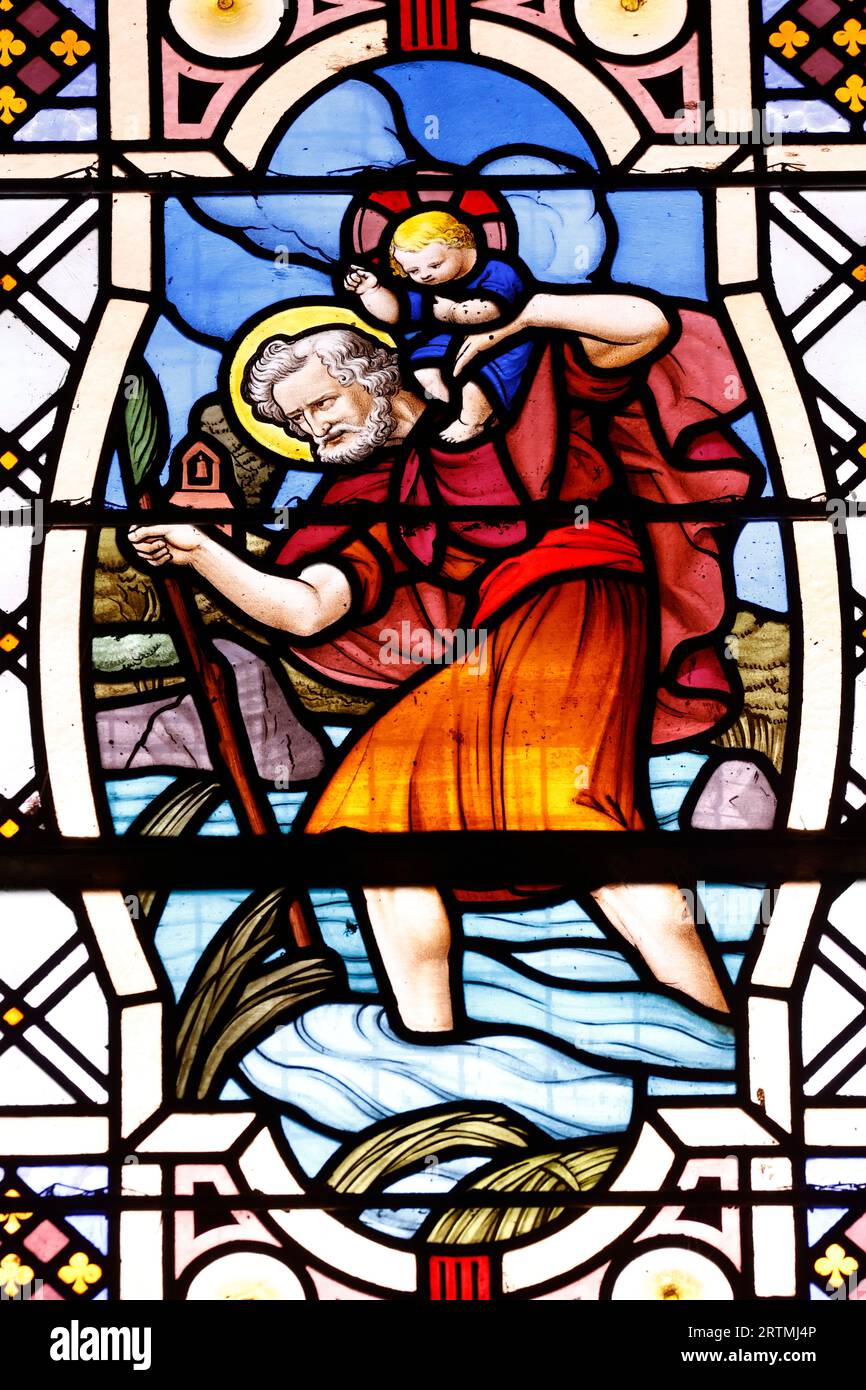 La chiesa di nostra Signora dell'assunzione. San Cristoforo e il bambino Gesù. È il santo patrono dei viaggiatori. Evian. Francia. Foto Stock
