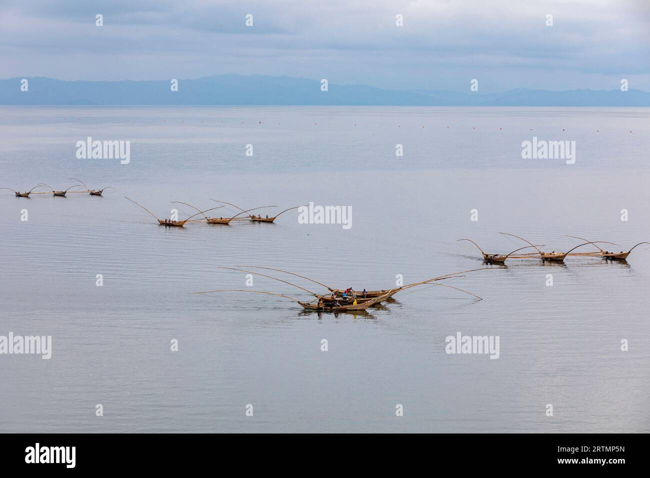 Barche da pesca sul lago Kivu, Karongi, Ruanda Foto Stock