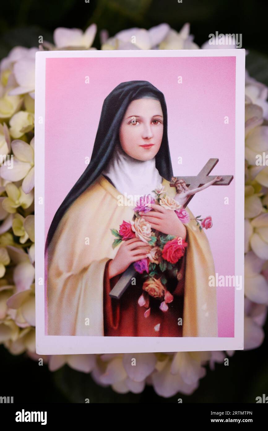 Santa immagine di Santa Teresa del bambino Gesù e del volto Santo. Teresa di Lisieux. Simbolo religioso. Foto Stock