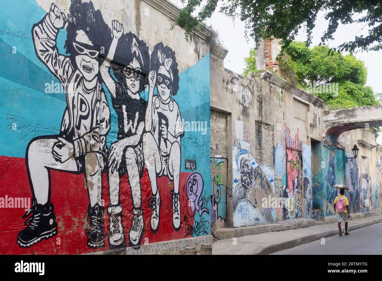 Arte di strada nel quartiere Getsemani di Cartagena, Colombia. Foto Stock