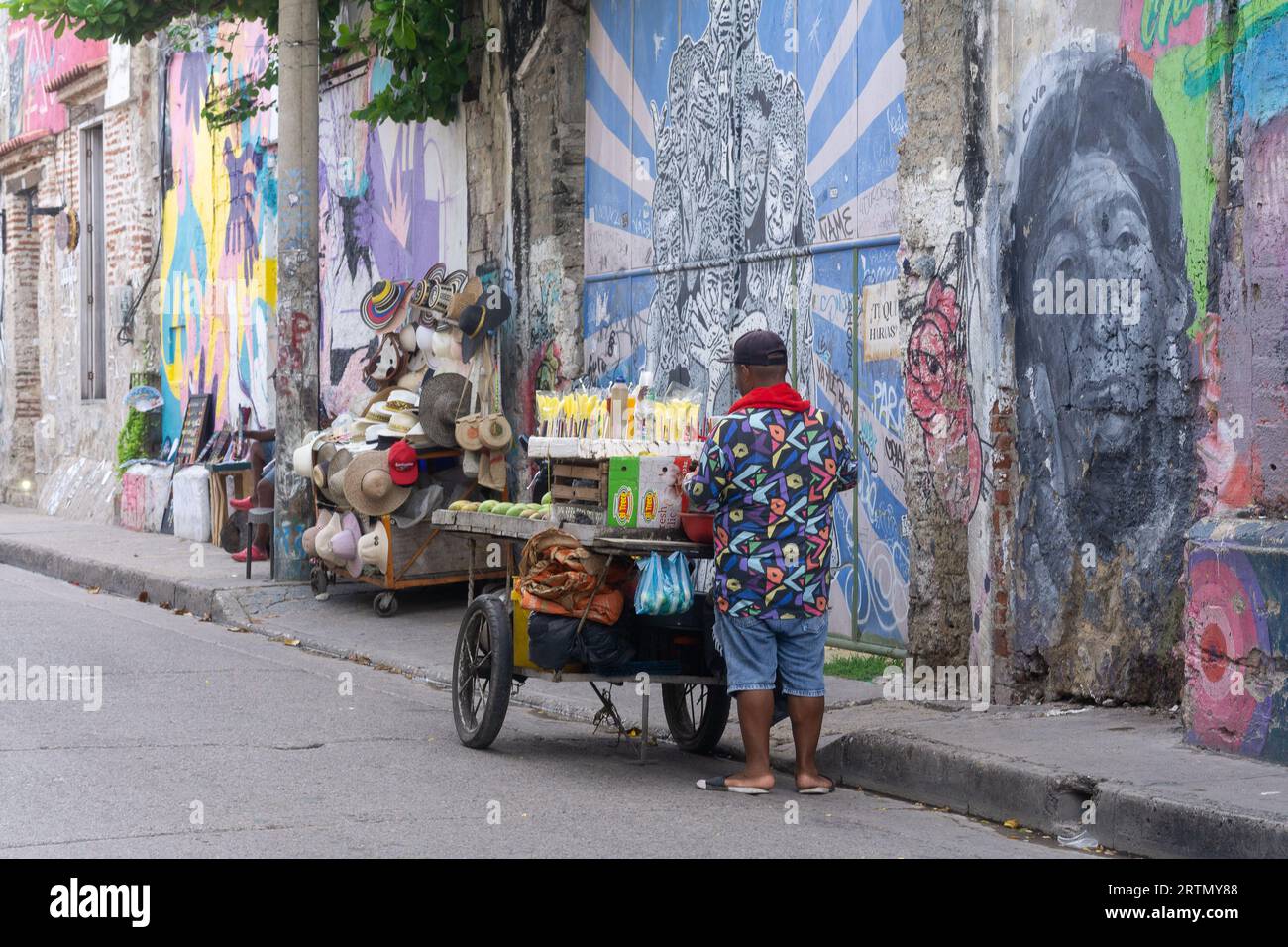 Arte di strada nel quartiere Getsemani di Cartagena, Colombia. Foto Stock