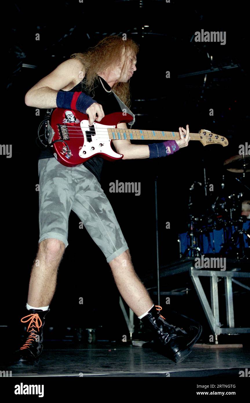 Milano Italia 1993-11-18: Billy Sheehan bassista del gruppo Mr.Big in concerto al Palatrussardi Foto Stock