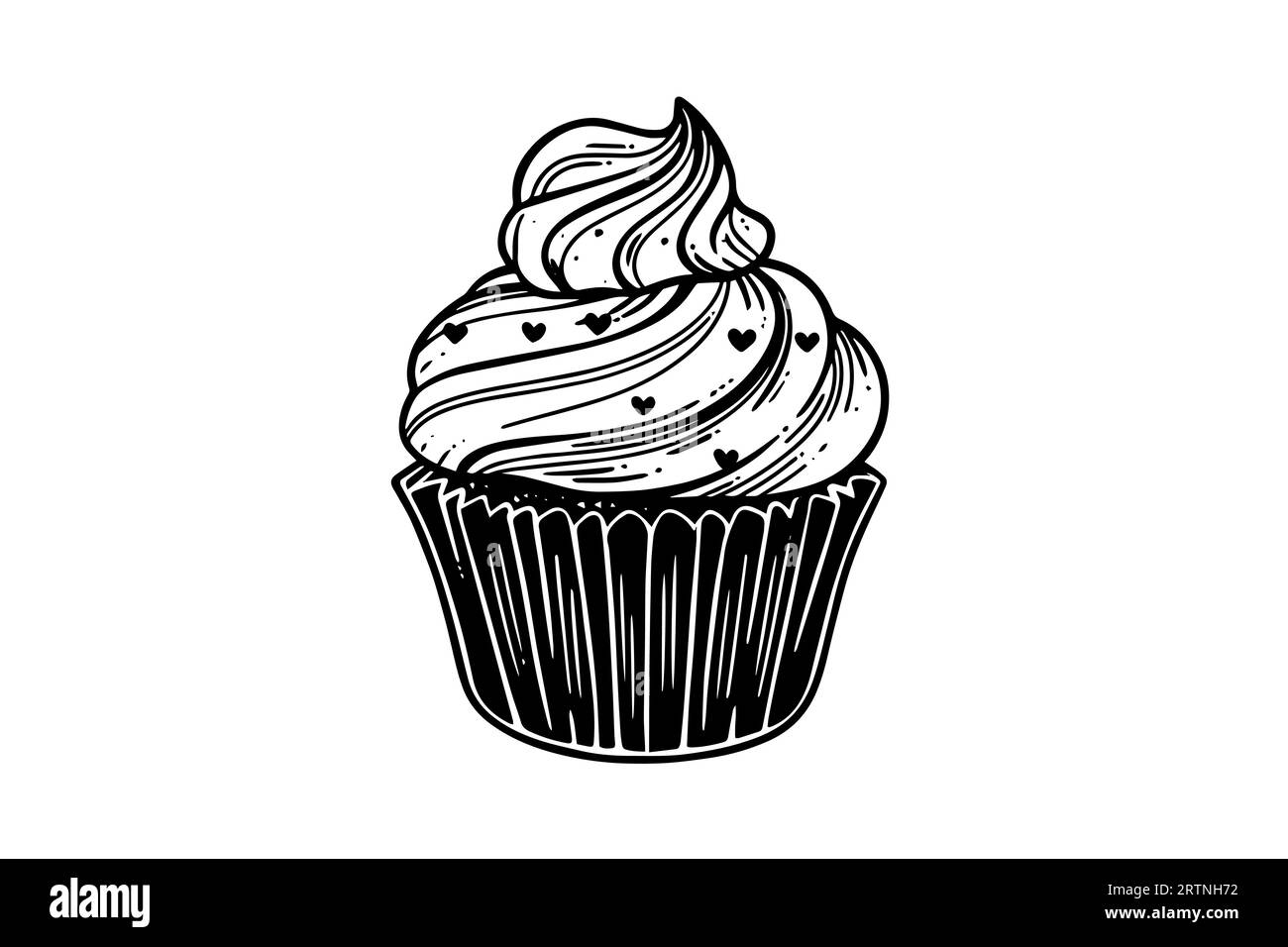 Cupcake in stile incisione. Schizzo dell'inchiostro isolato su sfondo bianco. Illustrazione vettoriale disegnata a mano. Illustrazione Vettoriale