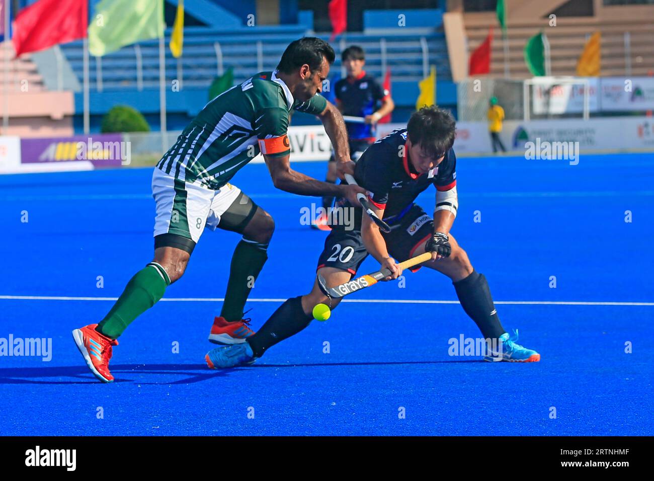 Hero Asia Cup match tra Pakistan e Giappone al Maulana Bhasani Hockey Stadium di Dacca, Bangladesh, 13 ottobre 2017. Foto Stock