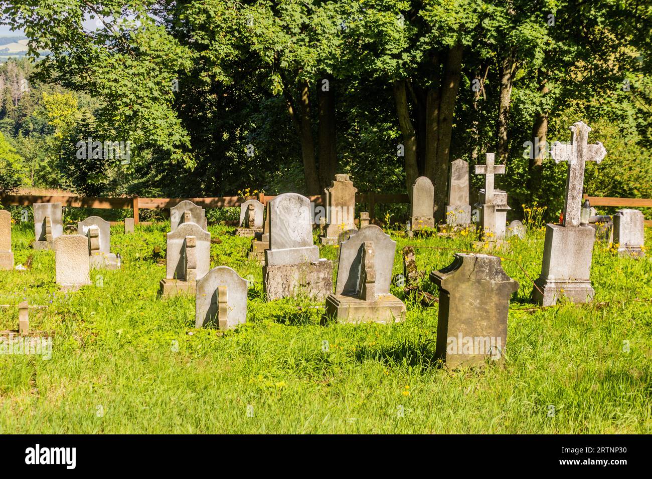 Piccolo cimitero nel villaggio di Kamienczyk, Polonia Foto Stock